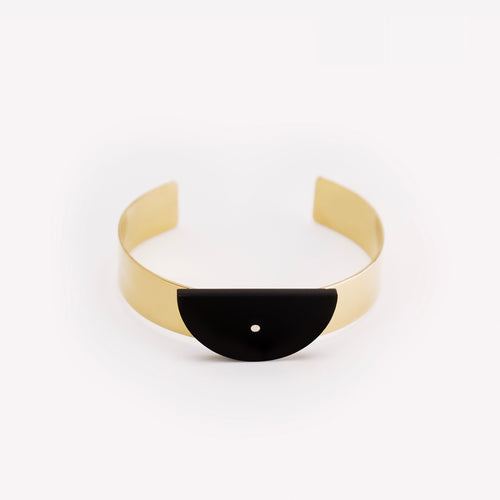 Black Half Moon Bracelet - 14k Gold Plated