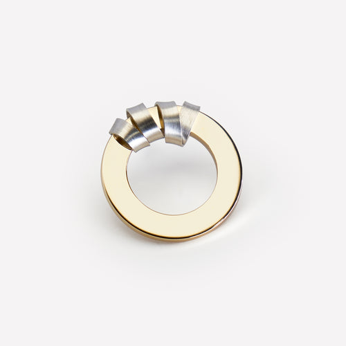 Rondelle Ribbon Ring - 14k Yellow Gold & Sterling Silver Ribbon