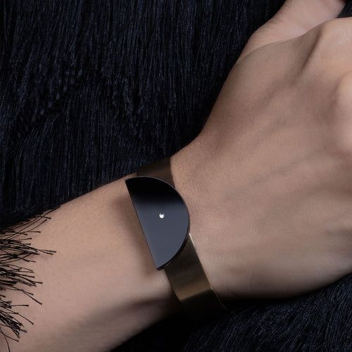 Black Half Moon Bracelet - 14k Gold Plated