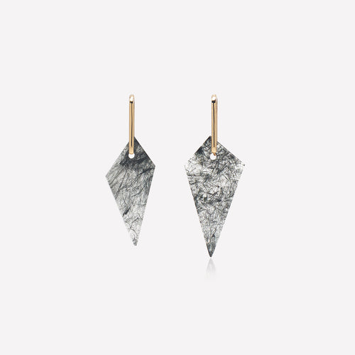 Tourmaline Rutilated Quartz Shard Hoop Earring